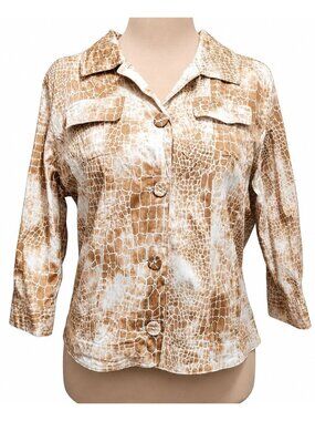 Sorialle Petite Size XL Tan Giraffe Print Button Front Jacket Safari Chic Y2K